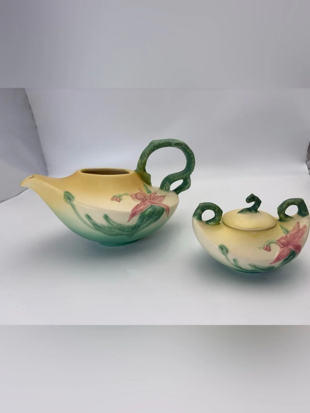 Hull Pottery 1950s Woodland Forrest Yellow Teapot and Matching Sugar Bowl